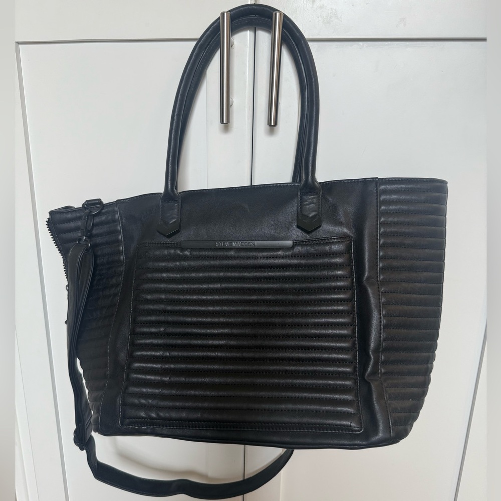 Steve Madden Black Quilted Tote Bag with Double Handles